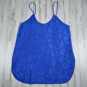 Vintage blue floral silky satin lingerie slip top nightgown fits sz medium/large